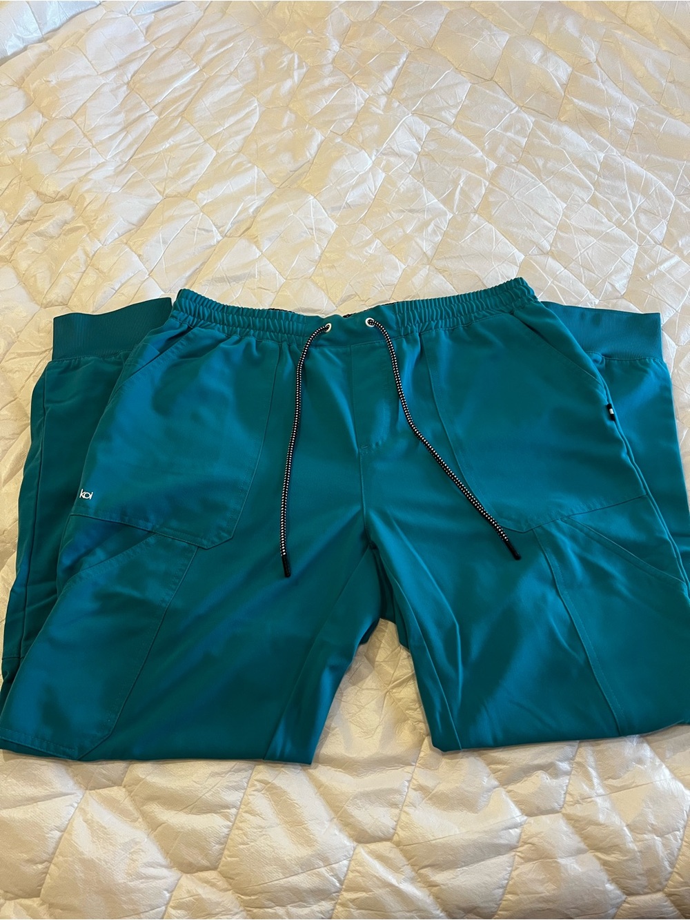 koi Next Gen Teal Medical Scrub Pants with Patterned Waistband